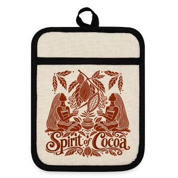 Spirit of Cocoa – Kakao Ritual & Boho Design - Topflappen mit Gummirückseite - Leinen/Schwarz  - Vorne