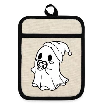 Baby-Geist-Halloween - Topflappen mit Gummirückseite - Leinen/Schwarz  - Vorne