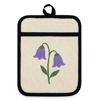 Glockenblume Blumen botanisch Pflanze Geschenkidee - Topflappen mit Gummirückseite - Leinen/Schwarz  - Vorne