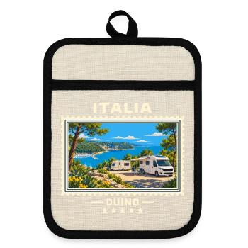 Italien Duino Camping Vintage Reisemarke - Topflappen mit Gummirückseite - Leinen/Schwarz  - Vorne