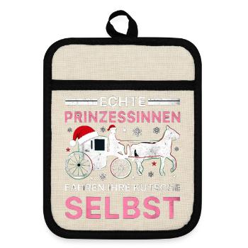 Echte Prinzessinnen Kutsche Weihnachten Pferd - Topflappen mit Gummirückseite - Leinen/Schwarz  - Vorne