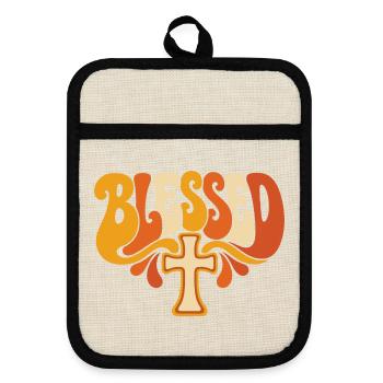 Blessed Kreuz Psychedelisch - Topflappen mit Gummirückseite - Leinen/Schwarz  - Vorne