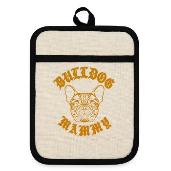 Goldene Bulldogge im gotischen Stil - Topflappen mit Gummirückseite - Leinen/Schwarz  - Vorne