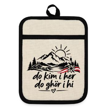 Do kim i her do ghör i hi - Heimatliebe - Topflappen mit Gummirückseite - Leinen/Schwarz  - Vorne