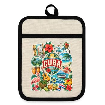 Kuba Reisesticker - Topflappen mit Gummirückseite - Leinen/Schwarz  - Vorne