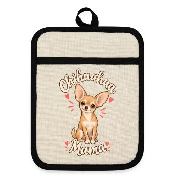 Chihuahua-Mama – Chi-Mama Chihuahua-Liebhaber-Hunde-Mama - Topflappen mit Gummirückseite - Leinen/Schwarz  - Vorne