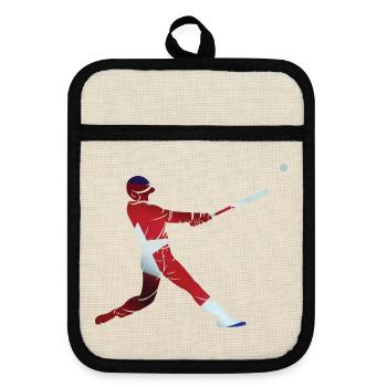 Baseball Geschenk Schlagmann USA Baseballspieler - Topflappen mit Gummirückseite - Leinen/Schwarz  - Vorne