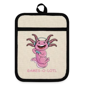 Games-o-lotl Fun Gaming-axolotl-spieler - Topflappen mit Gummirückseite - Leinen/Schwarz  - Vorne
