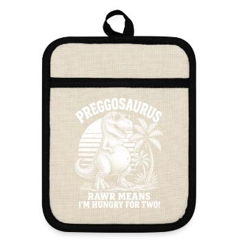 Preggosaurus Dino Mama Babybauch Schwanger Humor - Topflappen mit Gummirückseite - Leinen/Schwarz  - Vorne