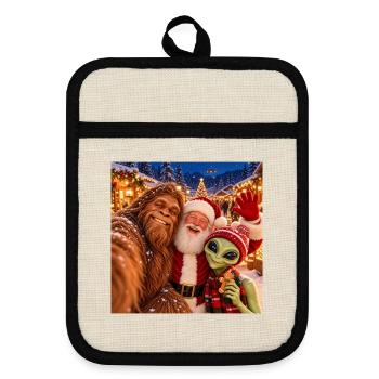 Bigfoot Alien Weihnachtsselfie - Topflappen mit Gummirückseite - Leinen/Schwarz  - Vorne