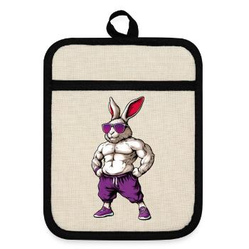 Sport Tiere Hase - Topflappen mit Gummirückseite - Leinen/Schwarz  - Vorne