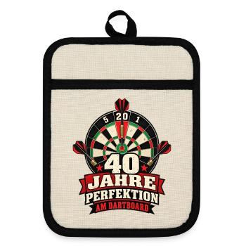 40 JAHRE PERFEKTION AM DARTBOARD Darts Geburtstag - Topflappen mit Gummirückseite - Leinen/Schwarz  - Vorne