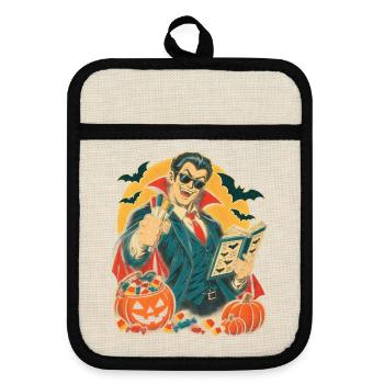 Halloween-Geist-Lehrer mit Whiteboard-Marker - Topflappen mit Gummirückseite - Leinen/Schwarz  - Vorne