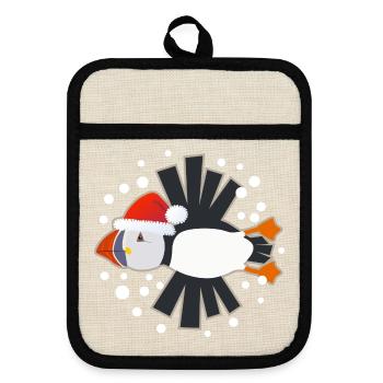 Weihnachts-Puffin - Topflappen mit Gummirückseite - Leinen/Schwarz  - Vorne