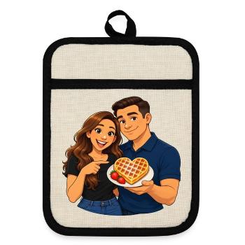 Herzförmiges Waffel-Liebesdate - Topflappen mit Gummirückseite - Leinen/Schwarz  - Vorne