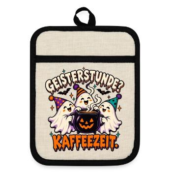 Geisterstunde Kaffeezauber - Topflappen mit Gummirückseite - Leinen/Schwarz  - Vorne