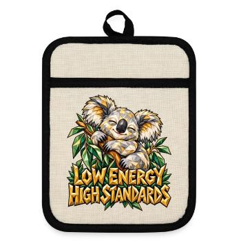 Low Energy High Standards Koala Low Poly Lustig - Topflappen mit Gummirückseite - Leinen/Schwarz  - Vorne