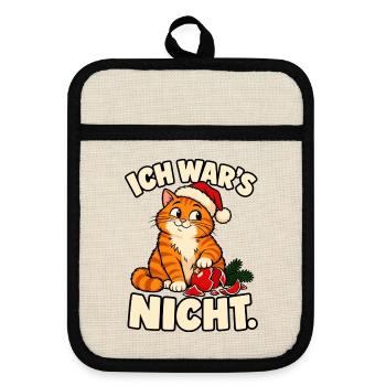 Ich war’s nicht – Lustige Weihnachtskatze - Topflappen mit Gummirückseite - Leinen/Schwarz  - Vorne
