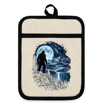 Bigfoot Alien UFO Loch Ness Weltraum Szene Kryptid - Topflappen mit Gummirückseite - Leinen/Schwarz  - Vorne