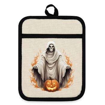 Willkommen zur gruseligen Halloween Geisternacht - Topflappen mit Gummirückseite - Leinen/Schwarz  - Vorne