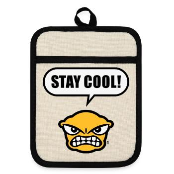 Stay Cool! (Ruhe Bewahren! / Lustig / POS 3C Gold) - Topflappen mit Gummirückseite - Leinen/Schwarz  - Vorne