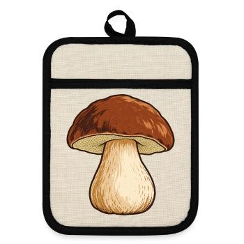Vintage Steinpilz – Schlichtes Waldmotiv - Topflappen mit Gummirückseite - Leinen/Schwarz  - Vorne