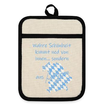 Wahre Schönheit aus Bayern - Topflappen mit Gummirückseite - Leinen/Schwarz  - Vorne