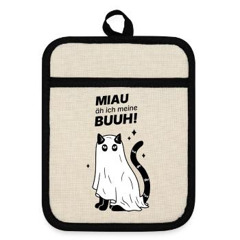 Miau äh ich meine Buuh! - Katze Gespenst Halloween - Topflappen mit Gummirückseite - Leinen/Schwarz  - Vorne