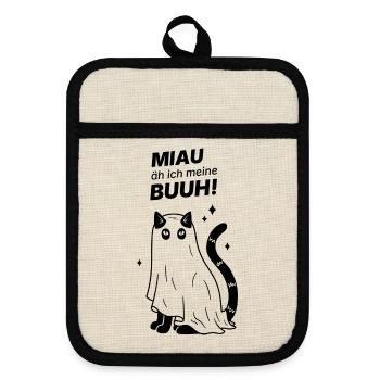 Miau äh ich meine Buuh! - Katze Gespenst Halloween - Topflappen mit Gummirückseite - Leinen/Schwarz  - Vorne