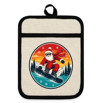 Cooler Weihnachtsmann beim Snowboarden Retro - Topflappen mit Gummirückseite - Leinen/Schwarz  - Vorne