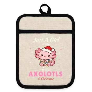 Just a Girl who loves Axolotls & Christmas - Topflappen mit Gummirückseite - Leinen/Schwarz  - Vorne
