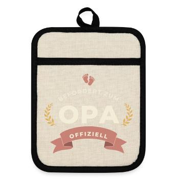 Befördert zum Opa – Abzeichen - Topflappen mit Gummirückseite - Leinen/Schwarz  - Vorne