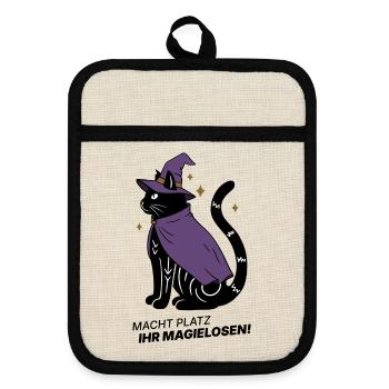 Macht Platz ihr Magielosen! – Schwarze Katze Hexe - Topflappen mit Gummirückseite - Leinen/Schwarz  - Vorne