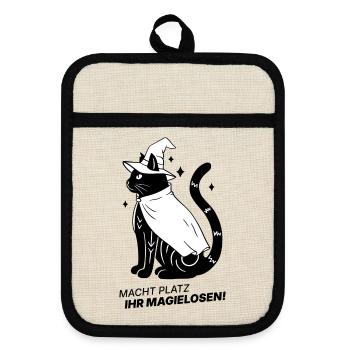 Macht Platz ihr Magielosen! – Schwarze Katze Hexe - Topflappen mit Gummirückseite - Leinen/Schwarz  - Vorne