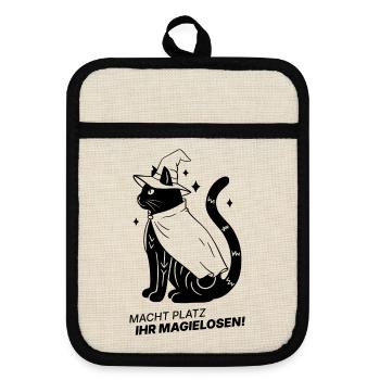 Macht Platz ihr Magielosen! – Schwarze Katze Hexe - Topflappen mit Gummirückseite - Leinen/Schwarz  - Vorne