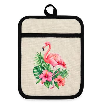Niedlicher Flamingo Süße Flamingos - Topflappen mit Gummirückseite - Leinen/Schwarz  - Vorne