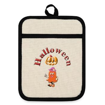 Halloween Freudiger Geist-Kürbis - Topflappen mit Gummirückseite - Leinen/Schwarz  - Vorne