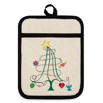 Tannenbaum, Christmas - Topflappen mit Gummirückseite - Leinen/Schwarz  - Vorne