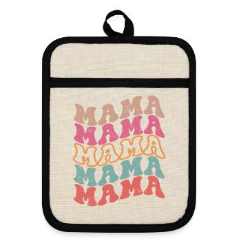 Retro Mama Farbexplosion - Topflappen mit Gummirückseite - Leinen/Schwarz  - Vorne
