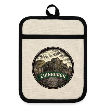 Edinburgh Scotland Travel Badge Castle Souvenir - Topflappen mit Gummirückseite - Leinen/Schwarz  - Vorne