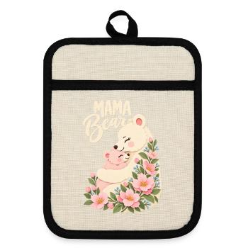Süßes Blütengeschenk für ihre Frau Mama Bär - Topflappen mit Gummirückseite - Leinen/Schwarz  - Vorne