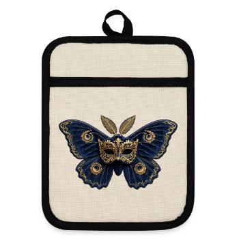 Goldener Venezianer Schmetterling - Topflappen mit Gummirückseite - Leinen/Schwarz  - Vorne