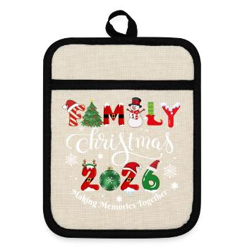 Familienweihnachten, frohe Weihnachten - Topflappen mit Gummirückseite - Leinen/Schwarz  - Vorne