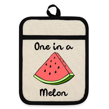 One In A Melon Eins In Einer Melone Wortspiel - Topflappen mit Gummirückseite - Leinen/Schwarz  - Vorne