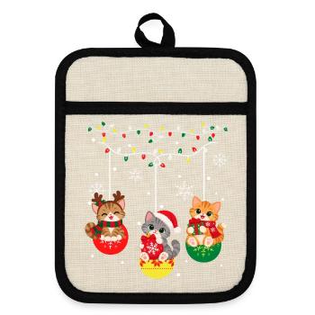 Weihnachtliches Katzenhemd - Topflappen mit Gummirückseite - Leinen/Schwarz  - Vorne