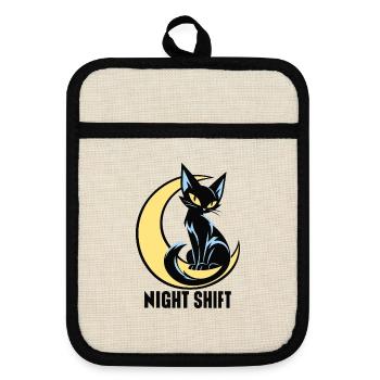 Mondkatze Nachtlicht - Topflappen mit Gummirückseite - Leinen/Schwarz  - Vorne