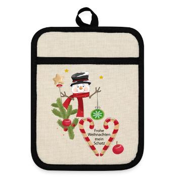 Frohe Weihnachten mein Schatz - Topflappen mit Gummirückseite - Leinen/Schwarz  - Vorne