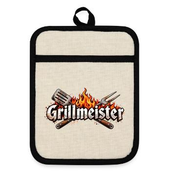 Grillmeister Flammen-Emblem - Topflappen mit Gummirückseite - Leinen/Schwarz  - Vorne