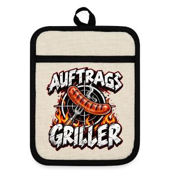 Auftrags Griller: Feuer & Wurst - Topflappen mit Gummirückseite - Leinen/Schwarz  - Vorne