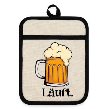Läuft - Schäumender Bierkrug - Topflappen mit Gummirückseite - Leinen/Schwarz  - Vorne